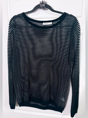 #38 Reitmans Black and White Sheer Striped Long-Sleeve Top